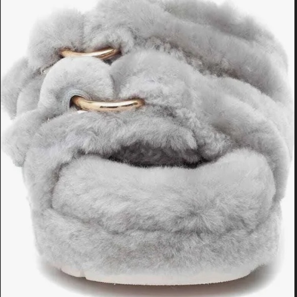 BRAND NEW J/SLIDES Brooke Grey 100% WOOL SHEARLING Platform Buckled Slides 7 - Picture 11 of 15
